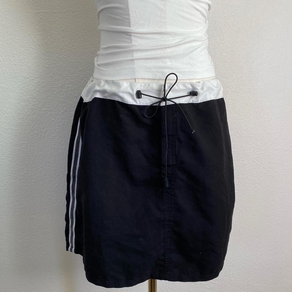 Vintage Y2K Xhilaration Black White Drawstring Mini Skirt Stipes Beach Swim
